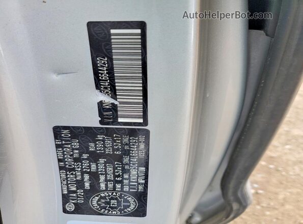 KNDMB5C14L6644292 2020 KIA SEDONA Silver VIN կոդի պիտակի տեսք