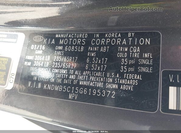 KNDMB5C15G6195372 2016 KIA SEDONA Gray Вид підкапотного простору