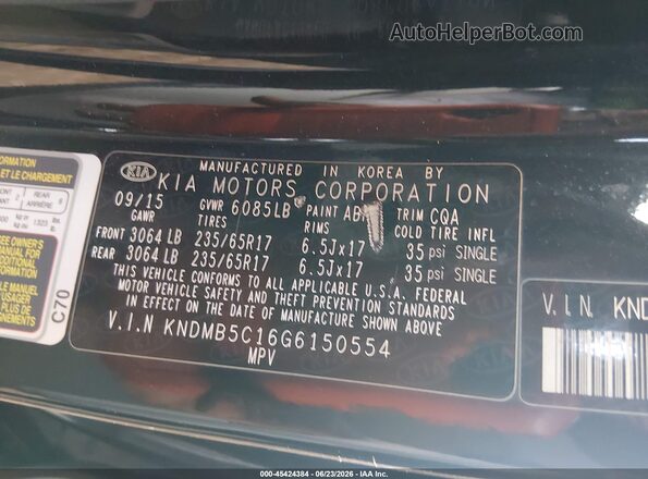 KNDMB5C16G6150554 2016 KIA SEDONA Black Շարժիչի բաժամունքի տեսք