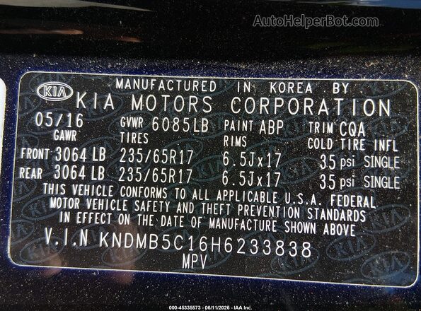 KNDMB5C16H6233838 2017 KIA SEDONA Black Engine compartment view