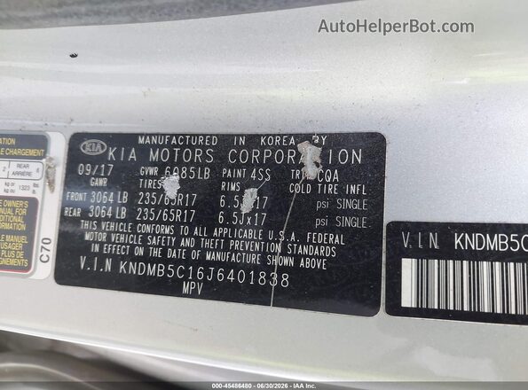 KNDMB5C16J6401838 2018 KIA SEDONA Silver Вид підкапотного простору