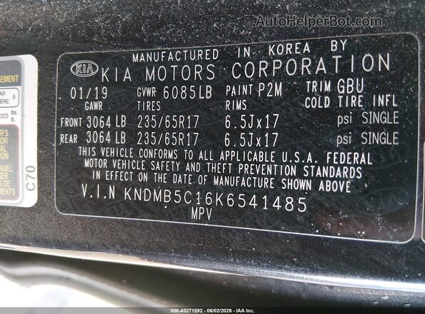 KNDMB5C16K6541485 2019 KIA SEDONA Gray 