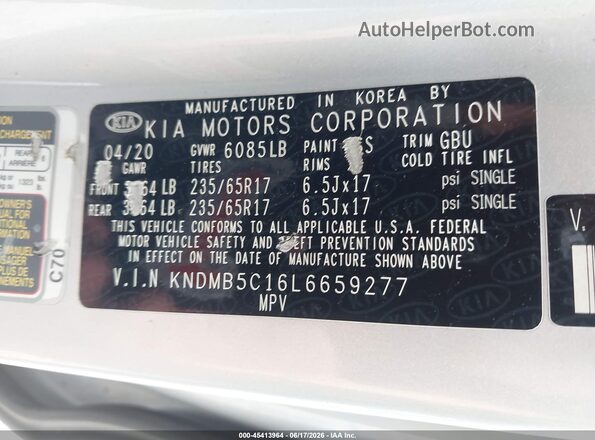 KNDMB5C16L6659277 2020 KIA SEDONA Silver 