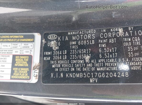 KNDMB5C17G6204248 2016 KIA SEDONA Gray Engine compartment view
