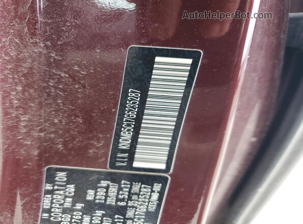 KNDMB5C17G6235287 2016 KIA SEDONA Maroon Սալոնի 360 աստիճան տեսք