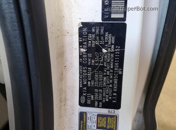 KNDMB5C18G6111352 2016 KIA SEDONA White 