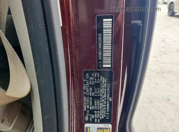 KNDMB5C18H6228432 2017 KIA SEDONA Maroon VIN sticker view