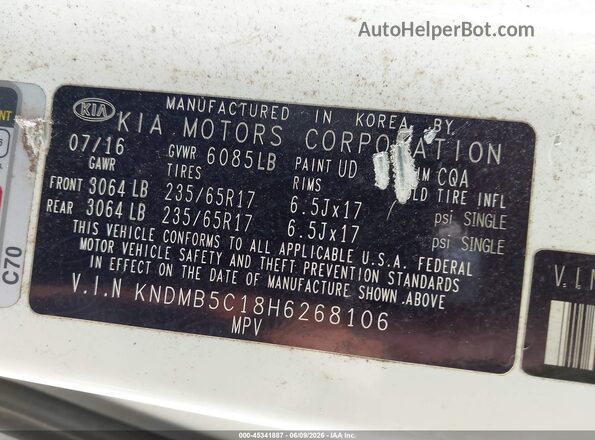 KNDMB5C18H6268106 2017 KIA SEDONA White Engine compartment view