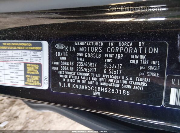KNDMB5C18H6283186 2017 KIA SEDONA Black Engine compartment view