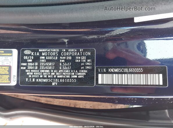 KNDMB5C18L6610355 2020 KIA SEDONA Синий Вид подкапотного пространства