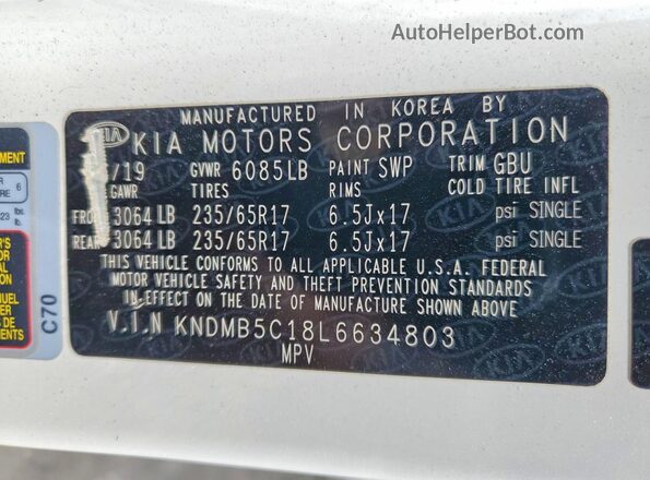 KNDMB5C18L6634803 2020 KIA SEDONA White 