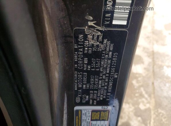 KNDMB5C1XG6125835 2016 KIA SEDONA Charcoal VIN კოდის სტიკერის ხედი