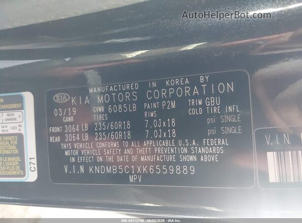 KNDMB5C1XK6559889 2019 KIA SEDONA Gray Շարժիչի բաժամունքի տեսք