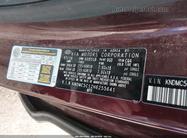 KNDMC5C12H6255641 2017 KIA SEDONA Burgundy Engine compartment view