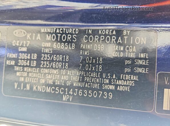 KNDMC5C14J6350739 2018 KIA SEDONA Blue 
