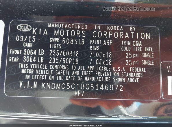KNDMC5C18G6146972 2016 KIA SEDONA Черный Вид подкапотного пространства