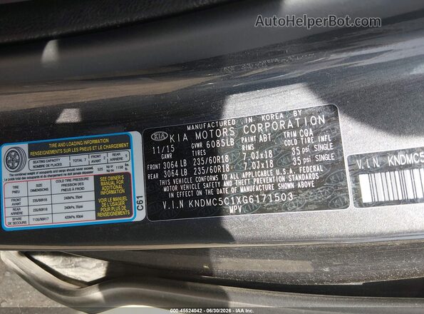 KNDMC5C1XG6171503 2016 KIA SEDONA Silver Widok komory silnika