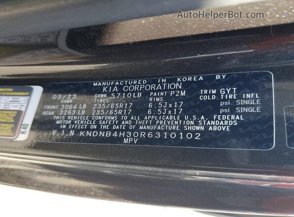 KNDNB4H30R6310102 2024 KIA CARNIVAL Серый Вид наклейки с VIN-кодом
