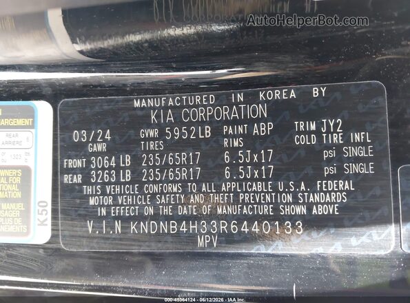 KNDNB4H33R6440133 2024 KIA CARNIVAL MPV Black Вид підкапотного простору