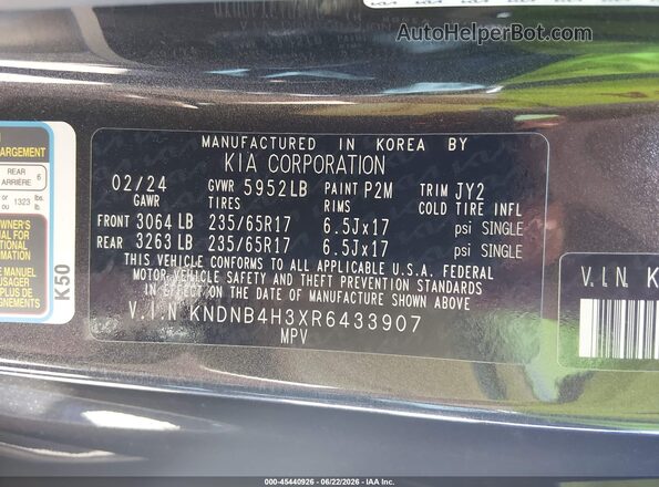 KNDNB4H3XR6433907 2024 KIA CARNIVAL MPV Серый Вид подкапотного пространства