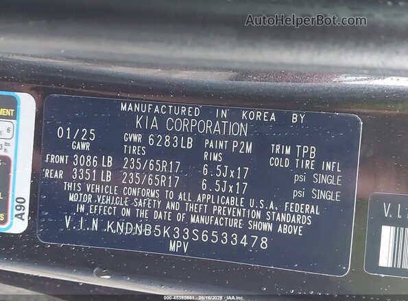 KNDNB5K33S6533478 2025 KIA CARNIVAL MPV Black Շարժիչի բաժամունքի տեսք