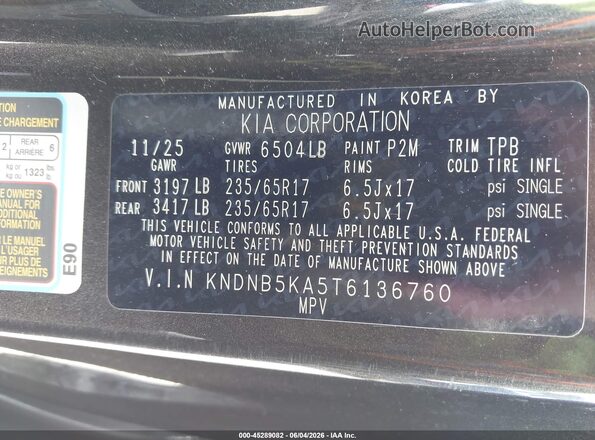 KNDNB5KA5T6136760 2026 KIA CARNIVAL MPV HYBRID Black Engine compartment view
