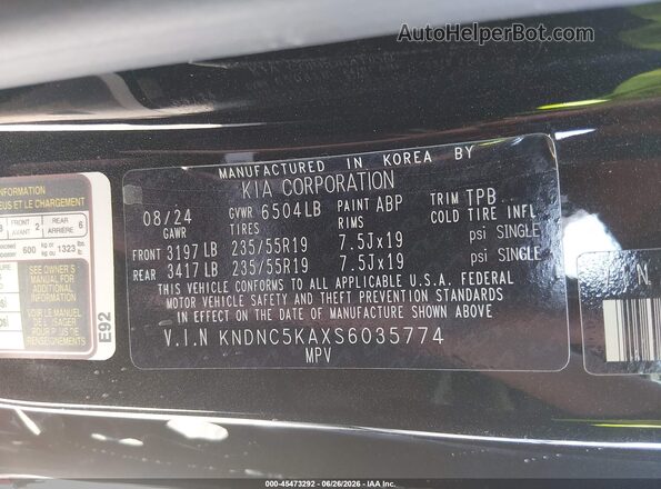 KNDNC5KAXS6035774 2025 KIA CARNIVAL MPV HYBRID Black Շարժիչի բաժամունքի տեսք