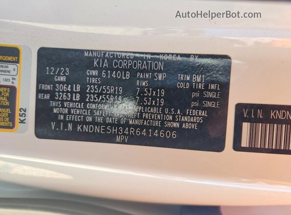 KNDNE5H34R6414606 2024 KIA CARNIVAL White Շարժիչի բաժամունքի տեսք