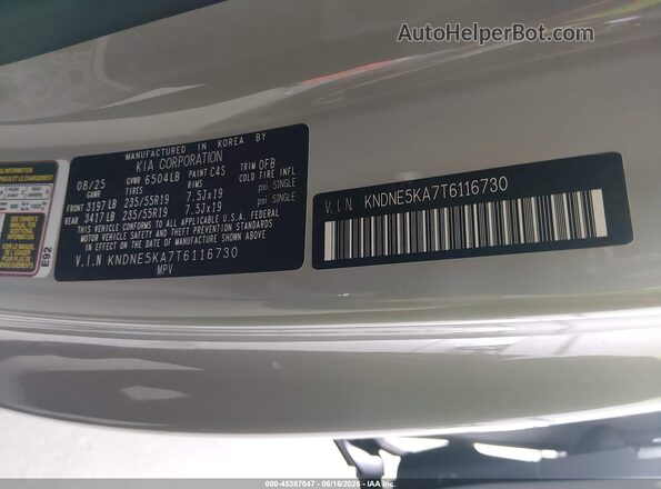 KNDNE5KA7T6116730 2026 KIA CARNIVAL MPV HYBRID Gray Вид підкапотного простору