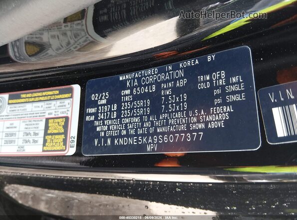 KNDNE5KA9S6077377 2025 KIA CARNIVAL MPV HYBRID Черный Вид подкапотного пространства