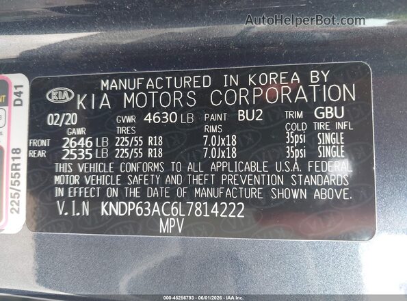 KNDP63AC6L7814222 2020 KIA SPORTAGE Blue 