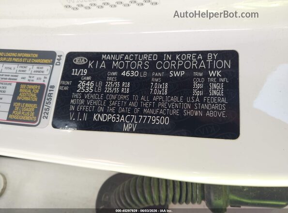 KNDP63AC7L7779500 2020 KIA SPORTAGE White 