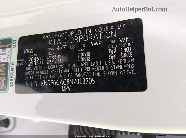 KNDP6CAC8N7018705 2022 KIA SPORTAGE White Vista del compartimento del motor