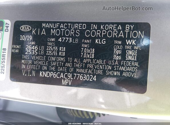 KNDP6CAC9L7763024 2020 KIA SPORTAGE Gray Widok komory silnika