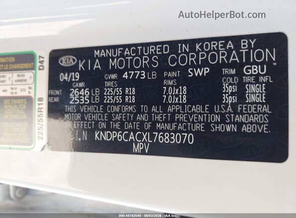 KNDP6CACXL7683070 2020 KIA SPORTAGE White Widok komory silnika