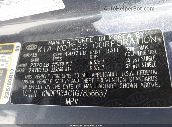 KNDPB3AC1G7856637 2016 KIA SPORTAGE Blue Շարժիչի բաժամունքի տեսք