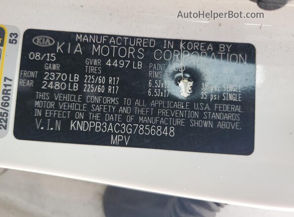 KNDPB3AC3G7856848 2016 KIA SPORTAGE Белый Вид наклейки с VIN-кодом