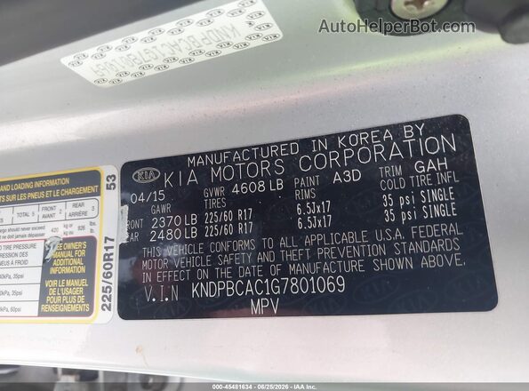 KNDPBCAC1G7801069 2016 KIA SPORTAGE Silver Вид підкапотного простору