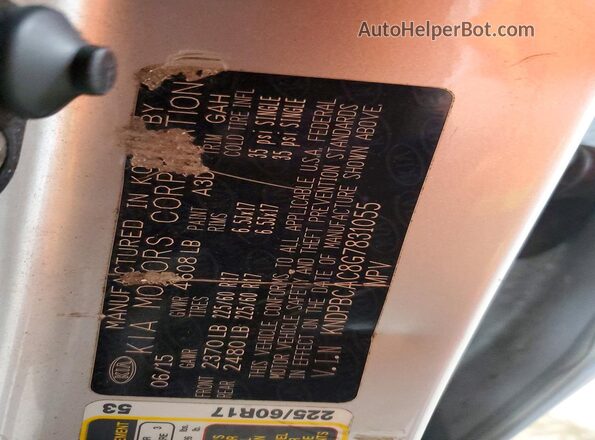 KNDPBCAC8G7831055 2016 KIA SPORTAGE Silver VIN sticker view