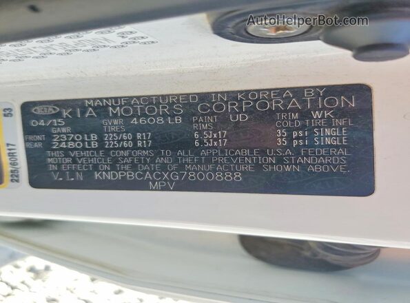 KNDPBCACXG7800888 2016 KIA SPORTAGE White 