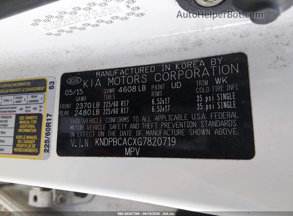 KNDPBCACXG7820719 2016 KIA SPORTAGE White Vista del compartimento del motor