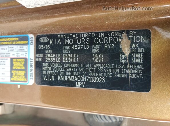 KNDPM3AC0H7118923 2017 KIA SPORTAGE Tan Շարժիչի բաժամունքի տեսք