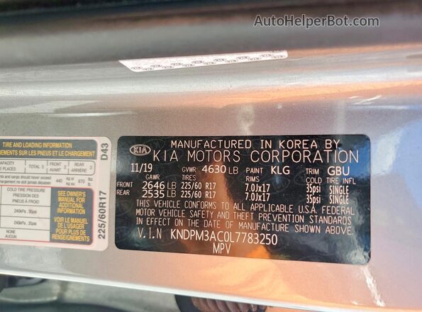KNDPM3AC0L7783250 2020 KIA SPORTAGE Silver 