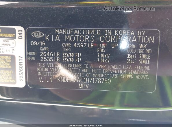 KNDPM3AC1H7178760 2017 KIA SPORTAGE Black Vista del compartimento del motor