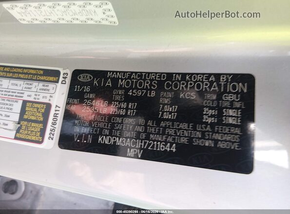 KNDPM3AC1H7211644 2017 KIA SPORTAGE Silver 