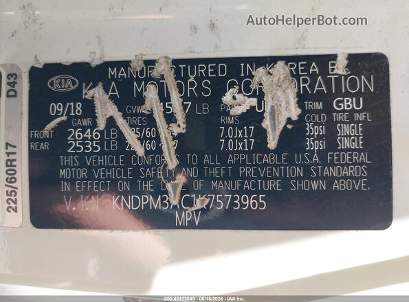 KNDPM3AC1K7573965 2019 KIA SPORTAGE White ძრავის განყოფილების ხედი