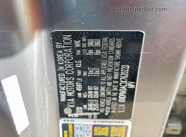 KNDPM3AC1K7620220 2019 KIA SPORTAGE Silver Vista de la etiqueta del VIN