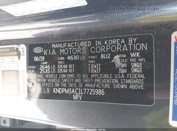 KNDPM3AC1L7725986 2020 KIA SPORTAGE Blue Engine compartment view