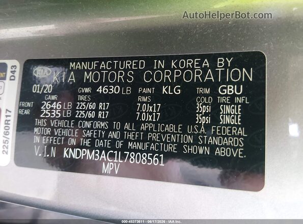KNDPM3AC1L7808561 2020 KIA SPORTAGE Gray ძრავის განყოფილების ხედი