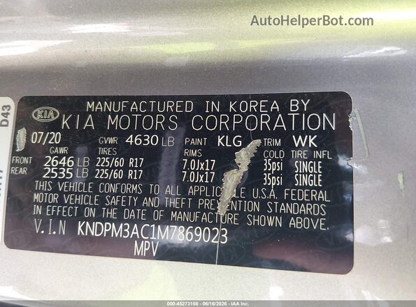 KNDPM3AC1M7869023 2021 KIA SPORTAGE Gray Widok komory silnika